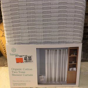 Haven Two Tone Organic Cotton Shower Curtain in Grey and Cream (72 x 72 Inch)